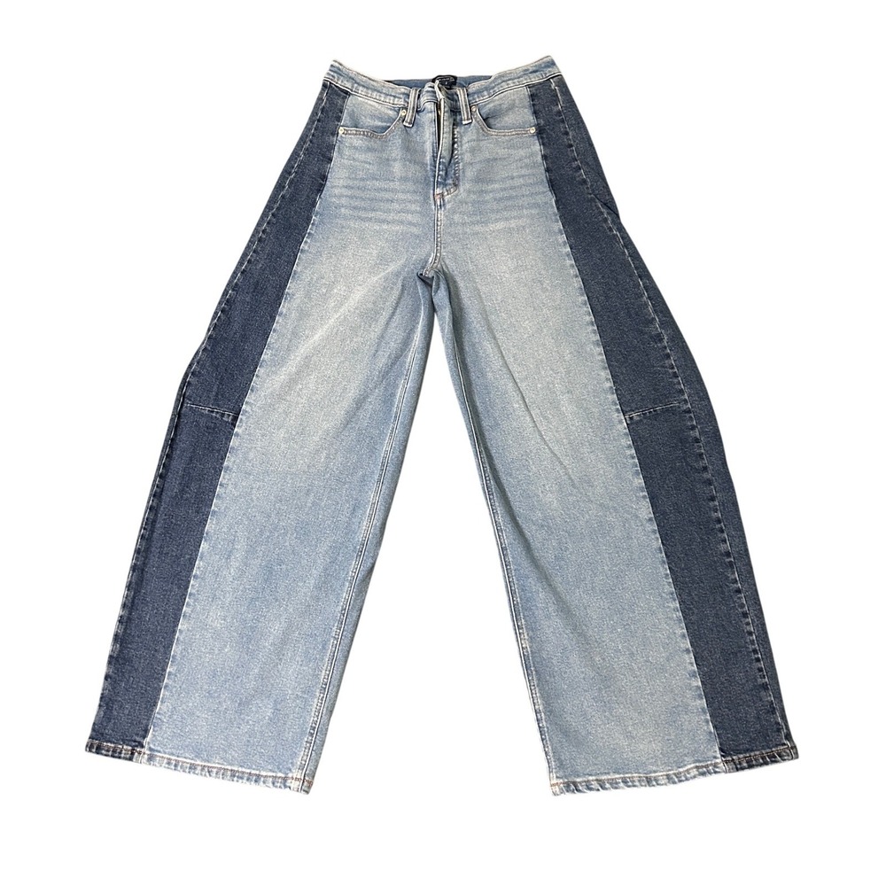 Scoop Baggy Barrel Jeans Womens 2 Blue Loose Two-Tone High Rise Wide Leg 28x28